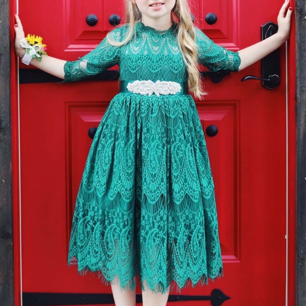 Girls Emrald Green Dress